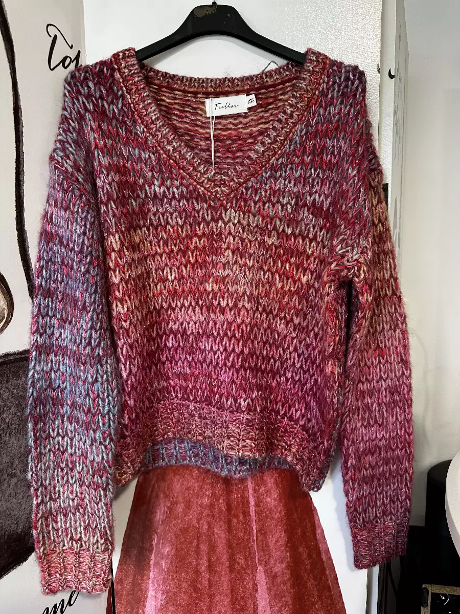 Pull grosse maille en laine rose xs/s