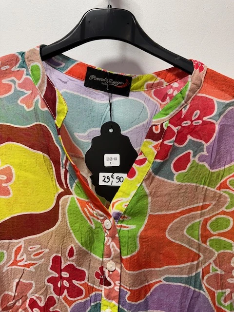 Chemise tunique en voile tons jaune, orange, beige, vert anis, parme