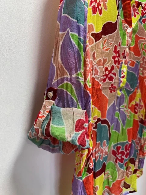 Chemise tunique en voile tons jaune, orange, beige, vert anis, parme